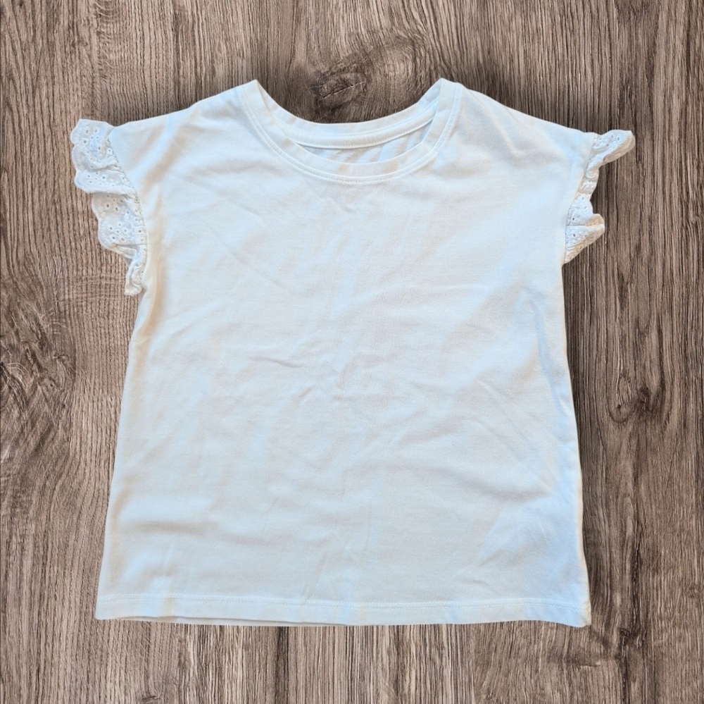 Cat & Jack Girls White Ruffle Sleeve Top Cotton Size 5T